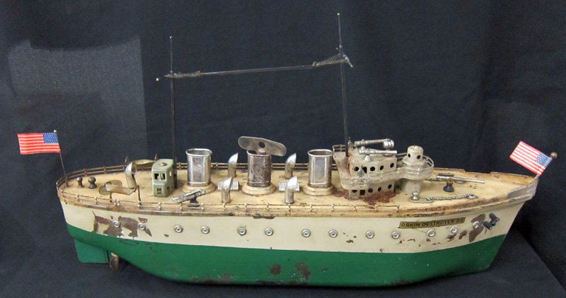 ORKIN DESTROYER DZ: Painted pressed steel; mechanical; working, but needs lubrication; paint chips; some surface rust; L-24", F-G