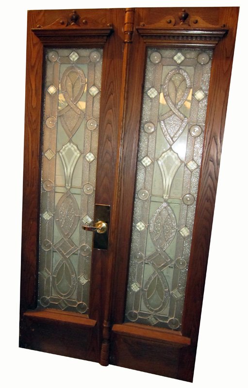 PAIR VICTORIAN LEADED GLASS DOORS (1 of 10)