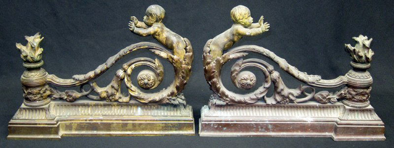 PAIR BRONZE CHERUB CHENETS (1 of 1)