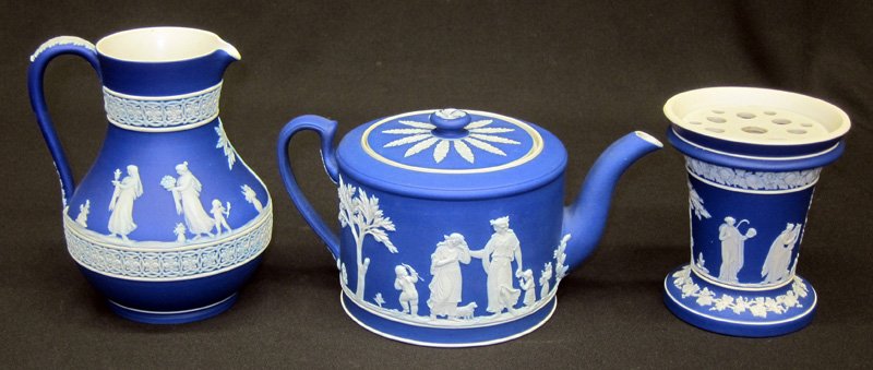 WEDGWOOD (3) PCS. COBALT BLUE JASPERWARE (1 of 1)