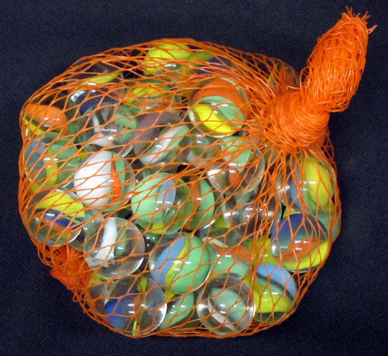 CAT'S EYE & CLEAR MARBLES (59+/-): Dia.-3/8" - 1/2", G