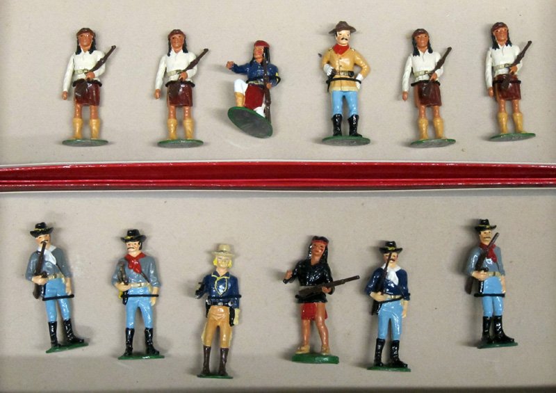 FIFE & DRUM MILITARY FIGURES (2) SETS: Painted pot metal; (1) Apache Scouts: Set #100 of 800, (6) figures; (1) 7th Cavalry: Set #100 of 800, (6) figures; both with original boxes
