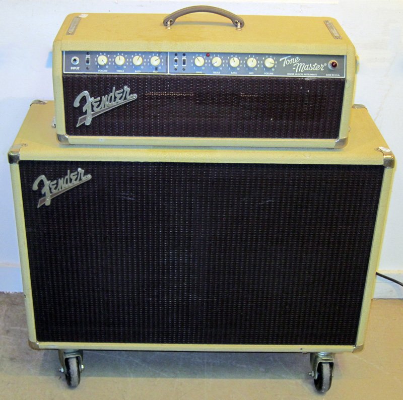 FENDER CUSTOM SHOP TONE-MASTER: Amplifier head and speaker cabinet; circa 1990's; working; (1) L-32", H-25 1/2" including wheels; (1) 24" x 9"; EX