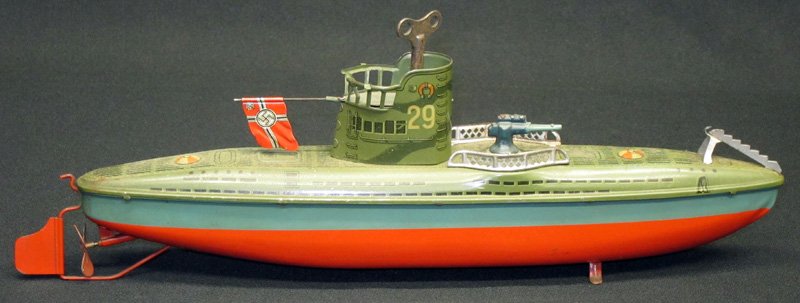NAZI U-BOAT: German litho tin; mechanical; working; minor blemishes, needs cleaning; L-13 1/2", G-VG