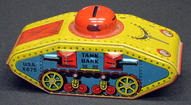 TANK BANK X675: Litho tin; minor scratches and wear; L-6", VG