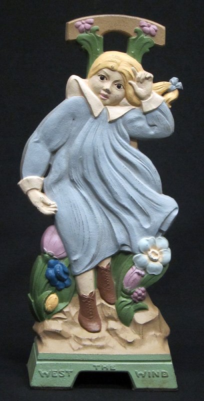 WEST THE WIND DOORSTOP: Painted cast iron; repainted; H-18"