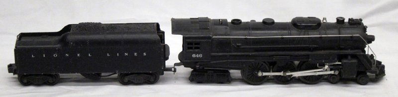 LIONEL 646 ENGINE & TENDER: 2046W tender; cast metal; wear; L-20", F-G