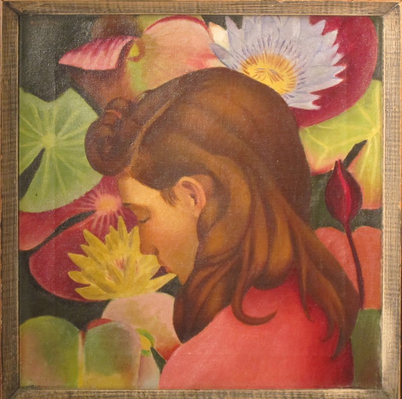 AUGUST MOSCA OIL ON CANVAS: Image of girl with flowers; signed and dated 1941 upper left; 17 1/4" x 16 1/4", EX