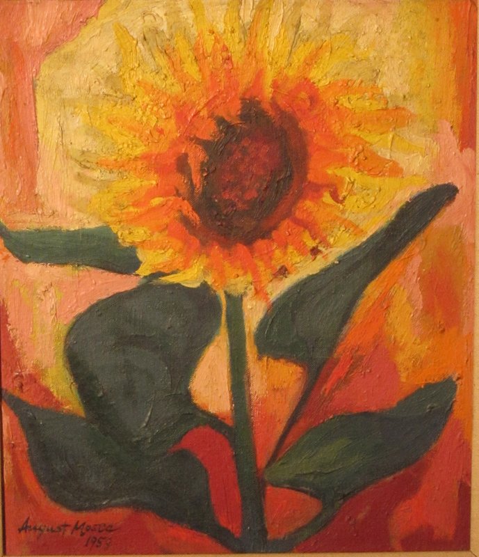 AUGUST MOSCA OIL ON CANVAS: Sunflower; signed lower left, 1959; surface dirt; 14" x 12", G