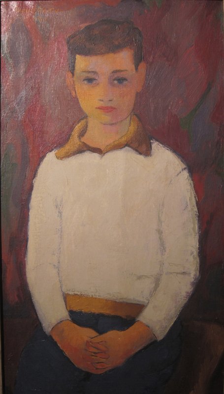AUGUST MOSCA OIL ON CANVAS PORTRAIT: Portrait of boy; 1960; signed upper left; 22" x 12", EX