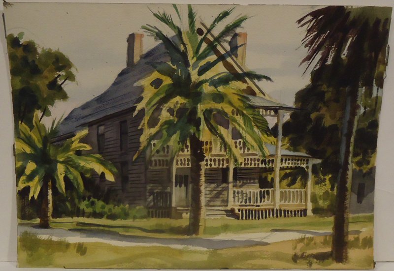 KENT DAY COES WATERCOLORS (5): (1) Key West; (1) Red Barn; (1) Church Steeple; (1) Cape Breton Island; (1) Church and Street; 10" x 14", EX