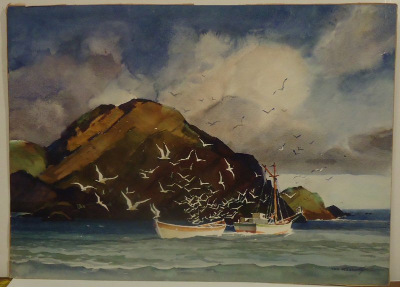 TED KAUTZKY WATERCOLOR: "Along the Rock"; 1979; signed lower left; 22" x 30", EX