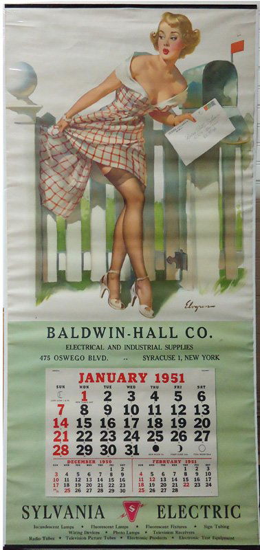 1951 Gil Elvgren Pin Up Calendar, 30 X 16”, Complete