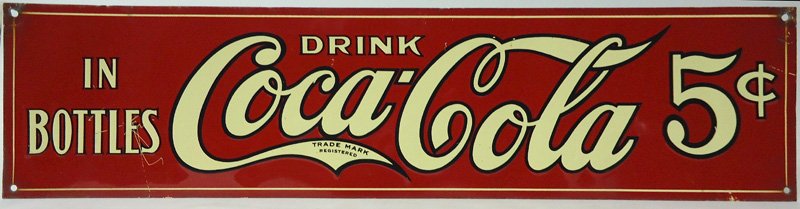 COCA-COLA TIN STRIP SIGN 1922 (1 of 1)