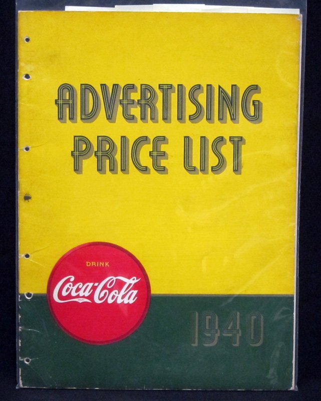 COCA-COLA ADVERTISING PRICE LIST 1940 (1 of 1)
