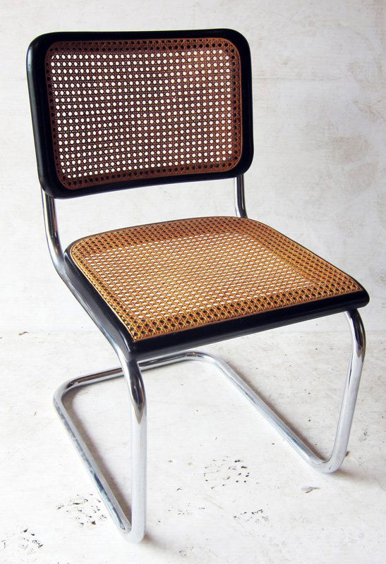 SET OF (6) KNOLL MARCEL BREUER CESCA DINING CHAIRS: Ebony beech seat and back frame, honey cane seat and back, chromed steel tubular frame, (2) chairs' seats re-caned; H-32", EX