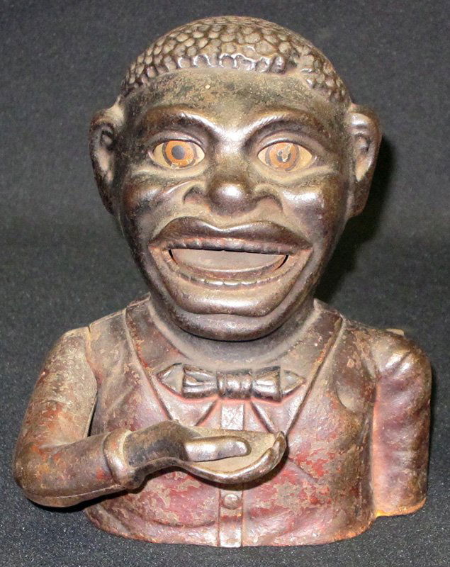 JOLLY N MECHANICAL BANK: Painted cast iron; very little paint; J. E. Stevens; H-6 1/2", P-F