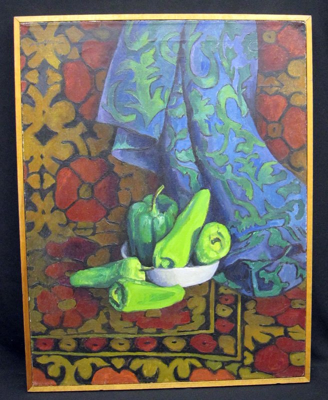 AUGUST MOSCA OIL PAINTING: "Still Life with Peppers", oil on canvas, signed upper right; 31" x 24", EX