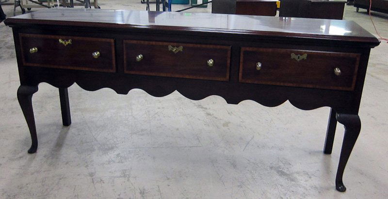 KITTINGER QUEEN ANNE STYLE SIDEBOARD: Mahogany, 3-drawer; has silver drawer; H-34", L-77", VG-EX