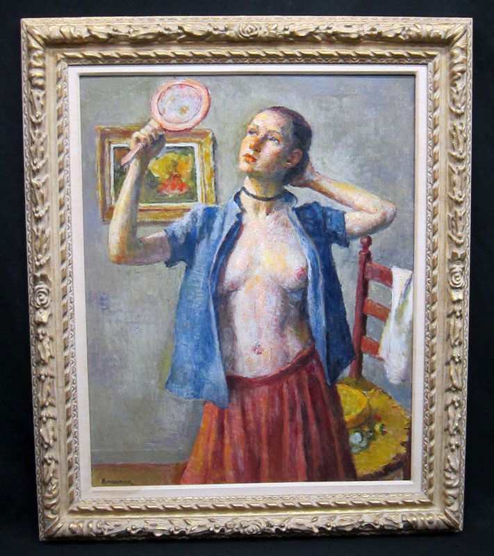 ROBERT BRACKMAN PAINTING: "A Morning Interlude", oil on canvas; signed lower left; framed; 30" x 24", EX