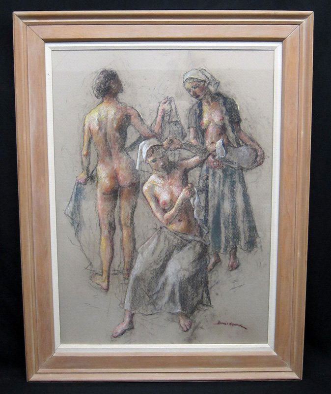 ROBERT BRACKMAN NUDES: Three female figures; pastel on paper; signed lower right; framed; 37 3/4" x 23 1/2", EX