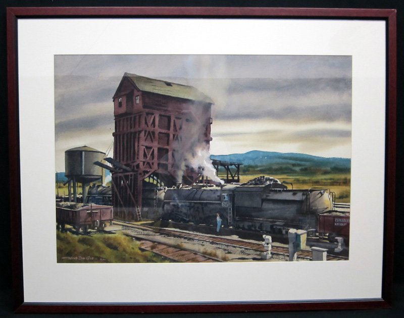 KENT DAY COES WATERCOLOR: "Coaling Station", watercolor and mixed media on paper; signed lower left; 19 1/2" x 28 1/2", EX