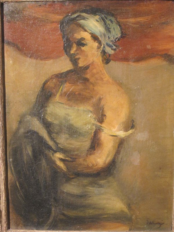 ALBERT SERWAZI PORTRAITS (2): (1) oil on board, bather; signed lower left; 11" x 8 5/8", EX; (1) oil on canvas, girl reading; signed lower left, dated 1979; 9" x 12", EX