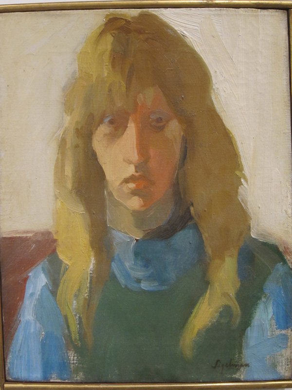 OIL PAINTING PORTRAITS (2): (1) Richard Segalman, oil on canvas, "Bryn", signed lower right; surface dirt, 14" x 11"; (1) August Henry Nordhausen, oil on board, "Maggie"; 11" x 8 3/8", VG-EX