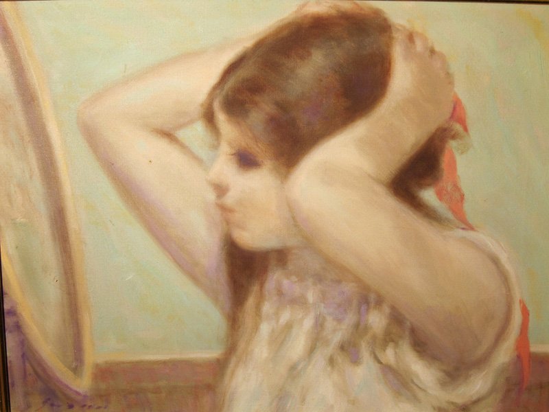 OIL ON CANVAS - PORTRAIT: Image of young girl; signed illegibly lower left; 12" x 16", EX