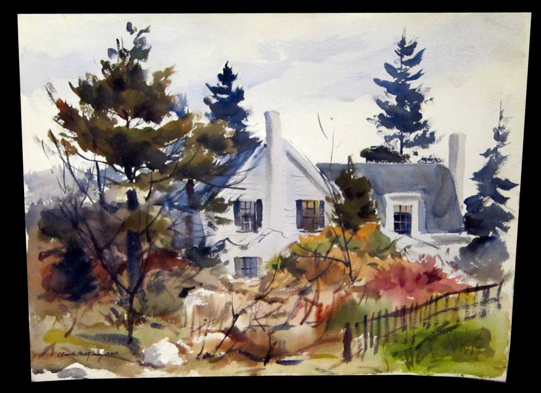 CLAUDE MONTGOMERY WATERCOLOR: White house; signed lower left; 18" x 24", VG
