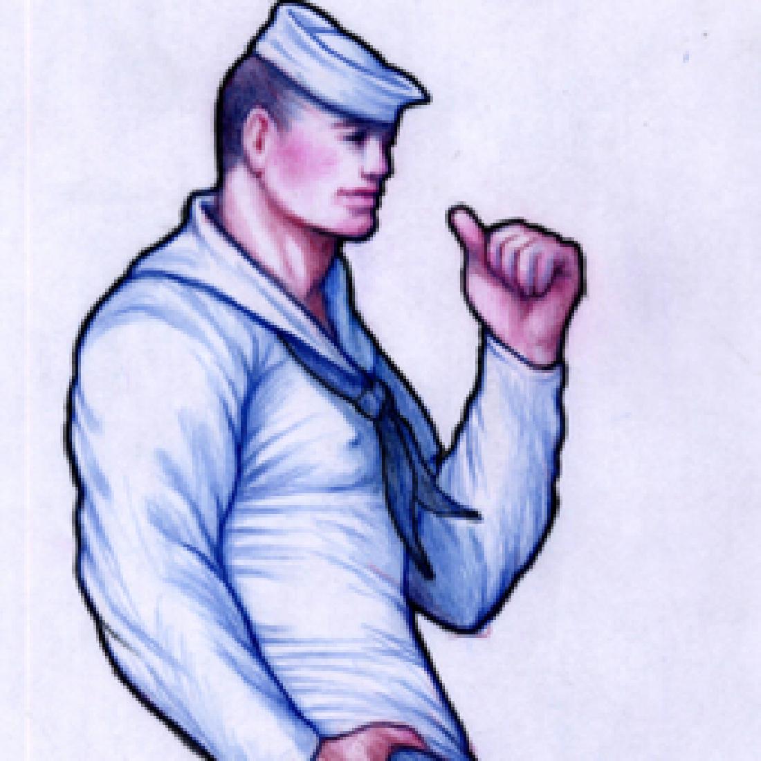 Broadway My Way'' (2013) by David Edward Byrd, Two: Broadway My Way by David Edward Byrd, Two drawings in Prisma pencil with Signed giclee print of final poster design, Poster: 22"H x 17"W Sailor Pencil Drawing: 17''H x 7''W Original figure drawing: 17