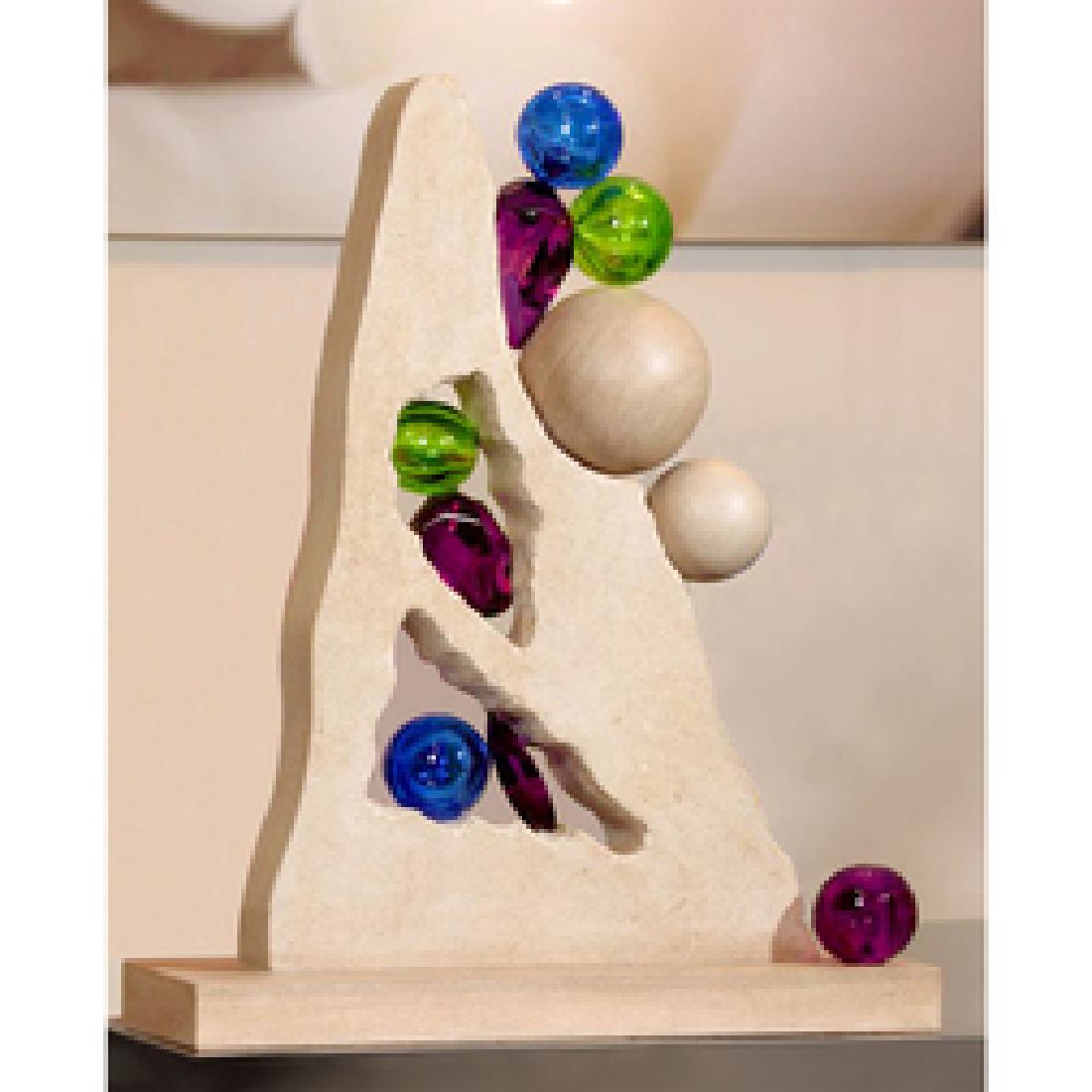 Mt. Olympus'' (2009) by Abby Modell, Glass sculpture: Mt. Olympus by Abby Modell, Glass sculpture, 30 H x 24 W 10 D, 300 lbs. Honed limestone with fused, blown, cut and polished glass.