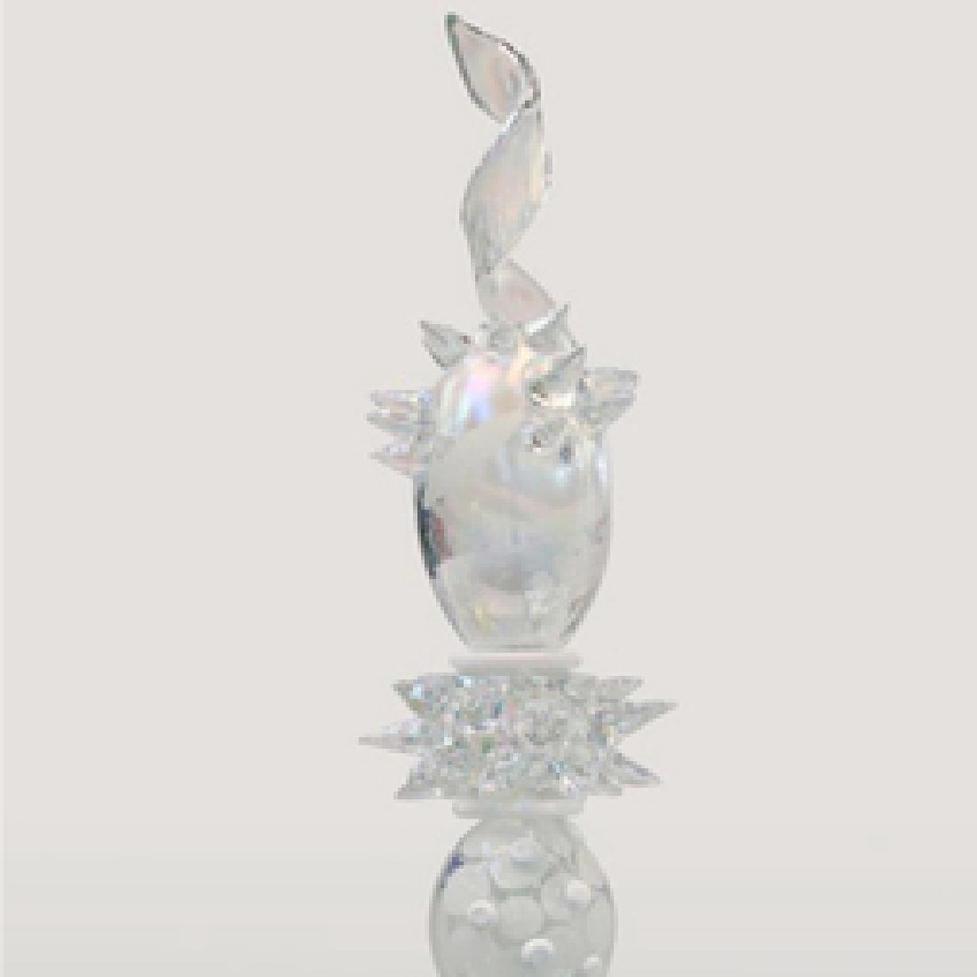 Full Moon Cactus''' (2013) by Abby Modell, Glass: Full Moon Cactus' by Abby Modell, Glass Sculpture, 60'' x 10.5'', 125 lbs This work is hand blown glass, iridescent, mirrored, cut polished glass on hand assembled glass base.