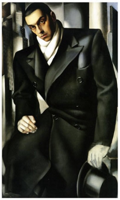 "Lempicki" (Original artwork created in 1920's): Through "Lempicki," Tamara de Lempicka presents the viewer with her distinctive style that couples the decorative geometry of Modernism and the synthetic Cubism of her teacher, Andre Lhote. This is a