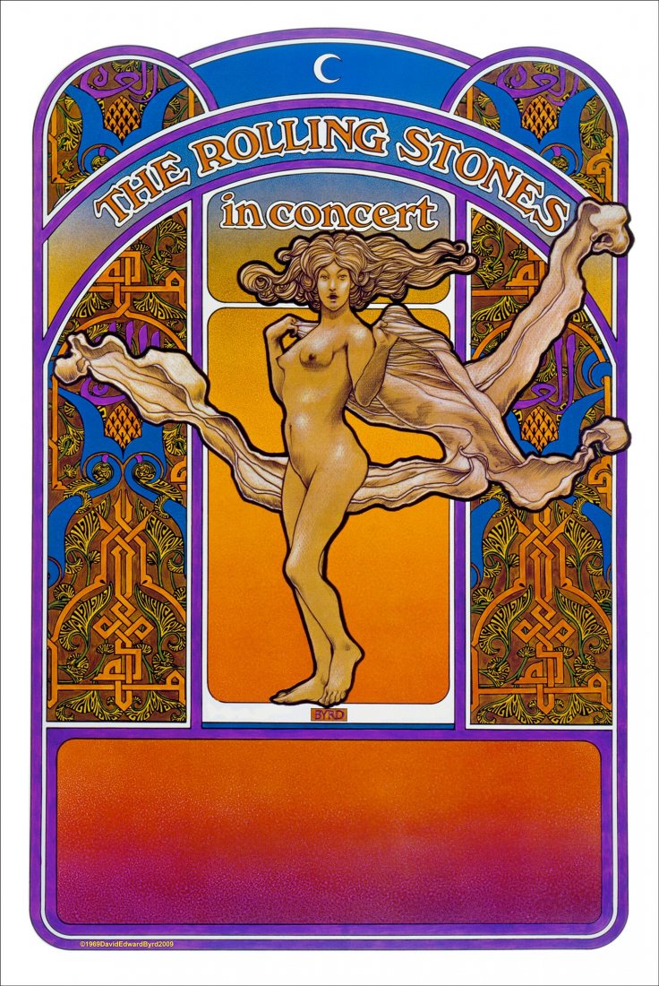 "Rolling Stones 1969 Tour" (1969): Artist/Maker: David Edward Byrd Title: "Rolling Stones 1969 Tour". Year Created: 1969. Medium / Materials: Offset lithograph. Dimensions (H x W x D): Original offset lithograph 14''x 22'' / 12'' x 12'