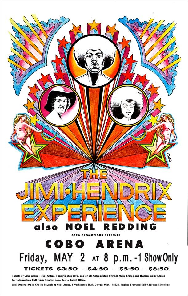 "The Jimi Hendrix Experience, American Tour" (1969): Artist/Maker: David Edward Byrd Title: "The Jimi Hendrix Experience, American Tour" Year Created: 1969 Medium / Materials: Offset lithograph on paper Dimensions (H x W x D): 14.5'' x 22'' Framed or Un