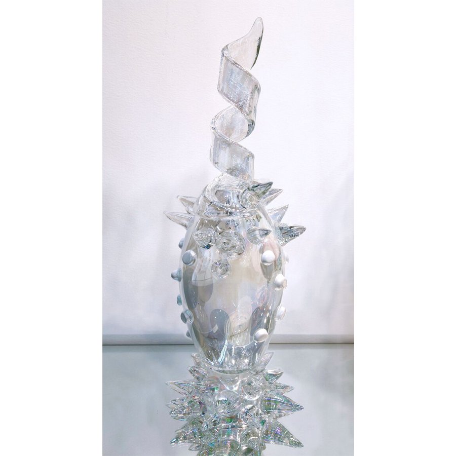 "Crescent Moon Cactus" (2013) by Abby Modell: This work is hand blown glass, iridescent cut, and polished.