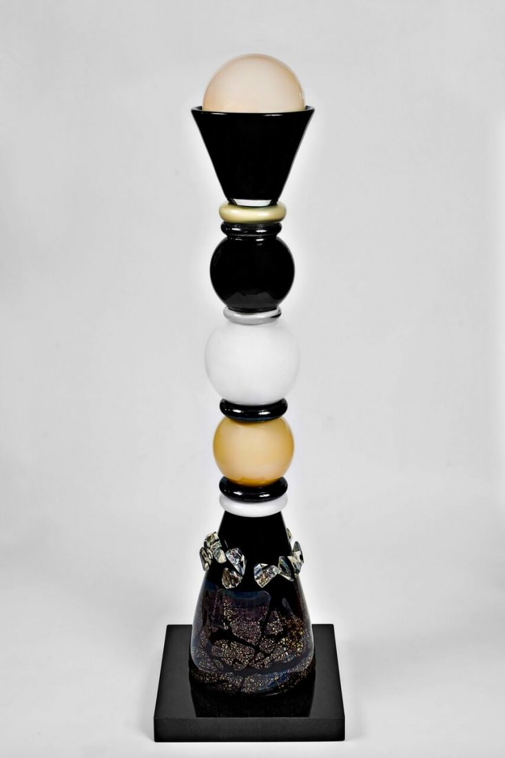 "Hercules"(2013) by Abby Modell: This work is hand blown glass, iridescent cut, mirrored, and polished.