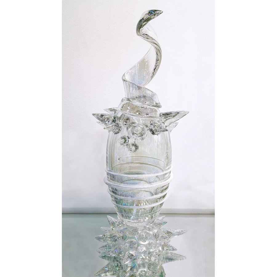 Abby Modell | "Crescent Moon Cactus" (2013) Glass sculp: This work is hand blown glass, iridescent cut, and polished. Bio of Artist / Maker: Abby Modell is a widely collected glass artist whose work has been shown at numerous prestigious art fairs and galle