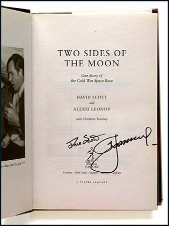 1973-2005 ASTRONAUT AUTOGRAPHED BOOK COLLECTION: Magnificent group of nine different autographed books including: (signer's names next to title) 'For Spacious Skies' Scott Carpenter, 'Two Sides of the Moon' David Scott & Alexei Leonov, 'To Rule the