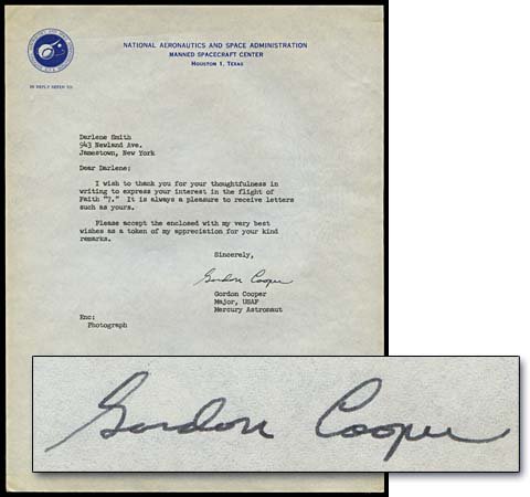 1963 GORDON COOPER LETTER
