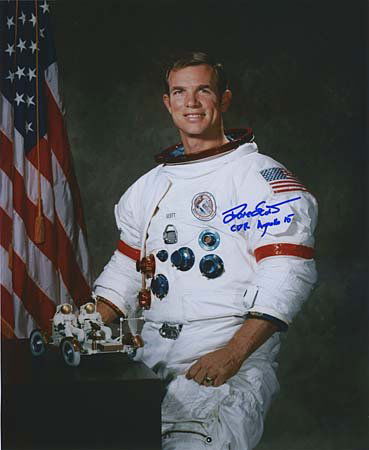 1971 DAVID SCOTT AUTOGRAPHED PHOTO: Reproduction color photo (8x10") signed in black sharpie by Apollo 15 mission commander David Scott. Scott also added the inscription 'CDR Apollo 15'. Extremely attractive item and in mint condition.