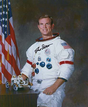 1971 DAVID SCOTT AUTOGRAPHED PHOTO: Color photograph (8x10") showing a portrait of Apollo 15 commander David Scott. Scott signed the photo with a black sharpie. Mint condition. "