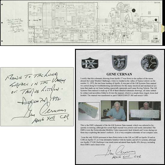 1972 SCHEMATIC FLOWN TO SURFACE OF MOON APOLLO 17: One of the dreams of most collectors of space memorabilia is to own something that was actually used by an astronaut ON THE SURFACE OF THE MOON. Here is your opportunity. This schematic drawing was fl
