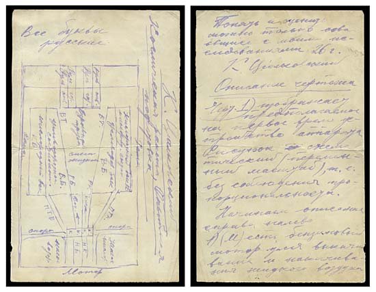 TSIOLKOVSKY SIGNED HAND-DRAWN ROCKET ENGINE DIAGRA