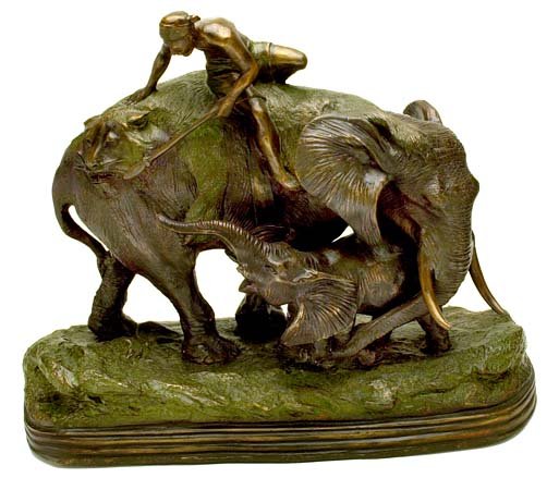 c.1900s LARGE INDIAN ELEPHANT BRONZE W/ BABY