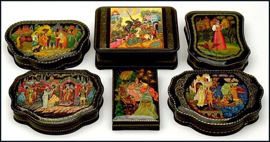 2000s FAIRY TALE RUSSIAN LACQUER BOXES (x7)