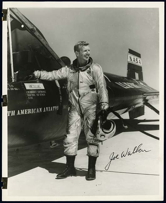 1960s X-15 & X-20 & MOL PILOT AUTOGRAPH HOLDING: Extensive group of test pilot autographs on either black & white 8"x10" photos or white 3-ring notebook paper. Total of 39 signatures, includes: Henry C. Gordon (x3), Russell L. Rogers, James W. Wood 