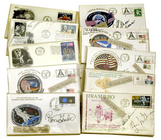 1964-89 SPACE COVER STASH: School of space covers includes over 150 autographed space covers with various notables such as Gordon Fullerton, Walt Cunningham, James Van Allen, Charles Conrad, among many others. Excellent conditi