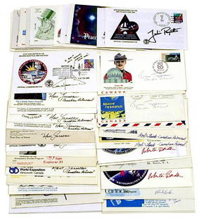 c.1980s CANADIAN ASTRONAUT SIGNED COVERS: Attractive lot of 59 autographed space covers by Canadian Astronauts. Includes Marc Garneau (x15), Chris Hadfield (x5), Steve Maclean (x9), Julie Payette (x3), Roberta Bondar (x9), Keny Money (x9), Bo